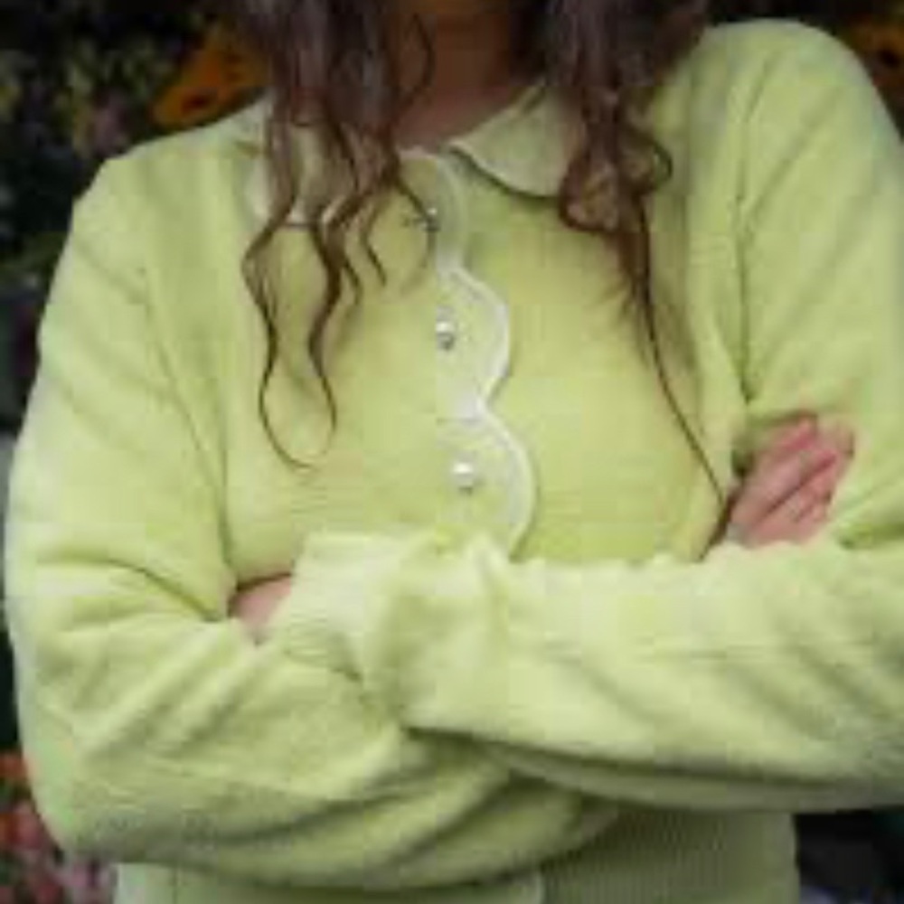 Rachel Antonoff Scalloped-Trim Knit Cardigan in Light Lime